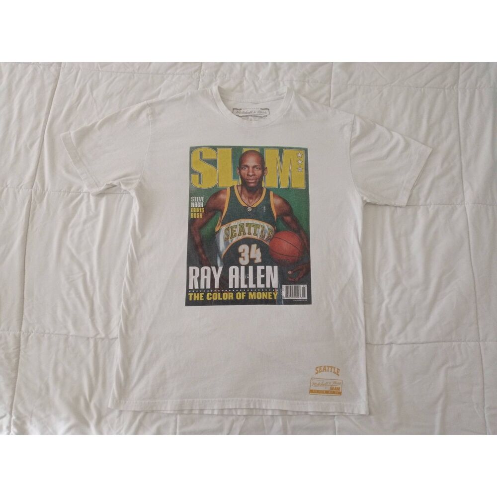 Seattle Supersonics Ray Allen 34 Mitchell & Ness Slam White T-Shirt Men's Large